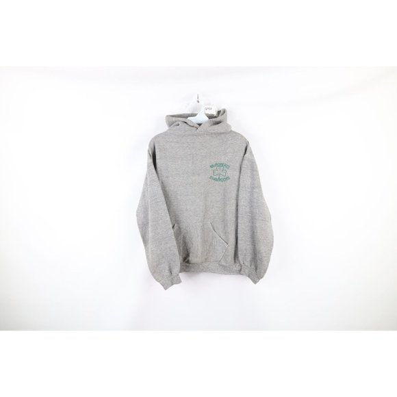 Vintage 70s Russell Athletic M Distressed Triblend Hoodie Sweatshirt Gray USA